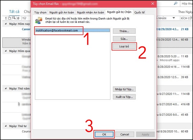 hướng dẫn bỏ chặn địa chỉ email trên Outlook