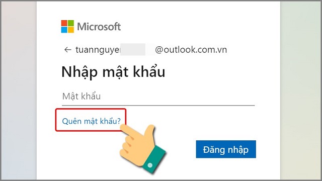 tìm lại mật khẩu outlook