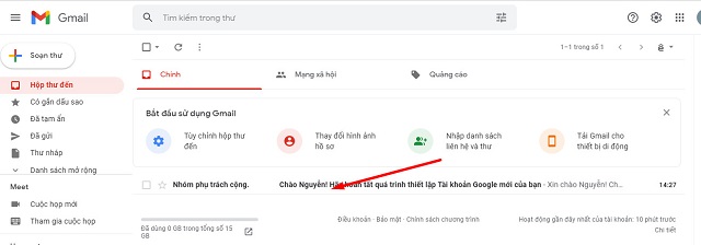 chọn vào phần gmail
