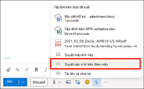Đính kèm từ một tài khoản lưu trữ đám mây khác