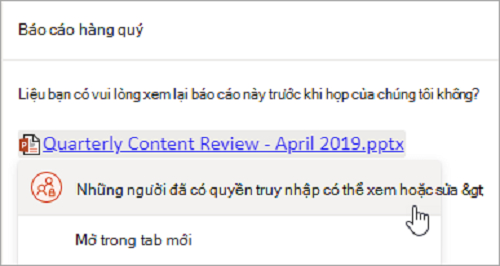 Đính liên kết đến tệp OneDrive hoặc SharePoint liên kết