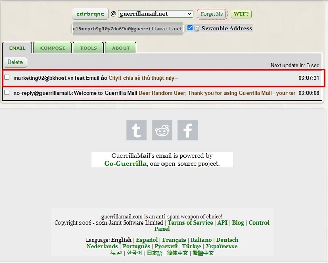 Tạo email ảo vĩnh viễn Guerrilla Mail dễ dàng