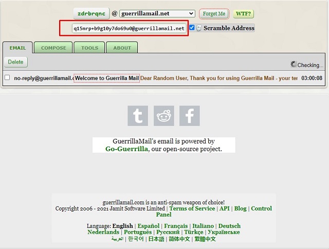Tạo email ảo vĩnh viễn Guerrilla Mail nhanh chóng