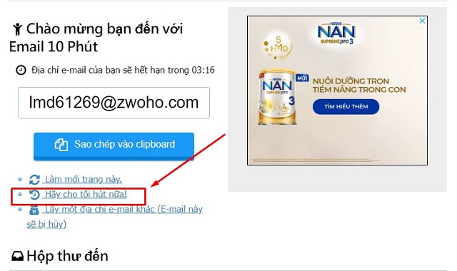 Lập email ảo bằng 10 Minutermail