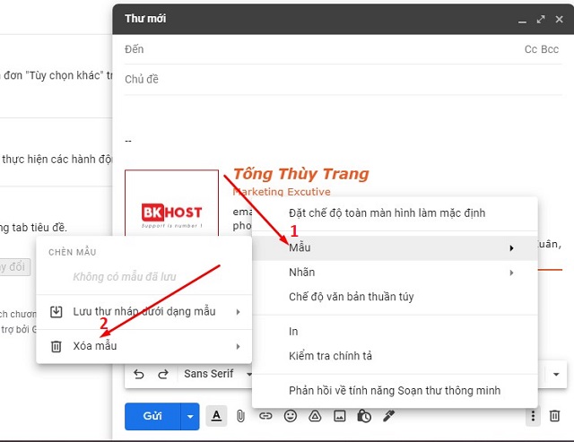 Xóa mẫu email trong gmail