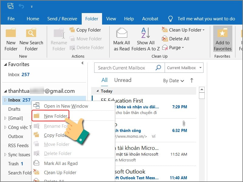 Hướng dẫn tạo thư mục trong outlook app