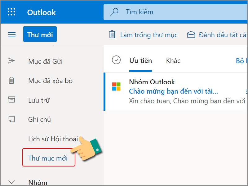 Cách tạo thư mục trong outlook web