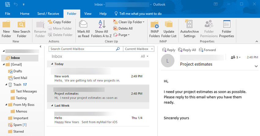 cách chuyển email vào thư mục trong outlook mới tạo