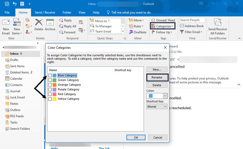 Đổi màu thư mục trong outlook