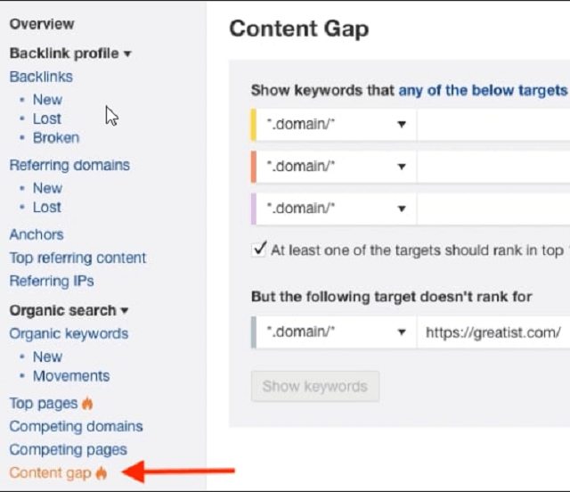 sử dụng Ahrefs để sử dụng Content Gap Tool