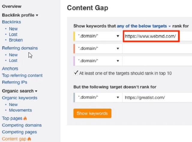 sử dụng Content Gap Tool với Ahrefs
