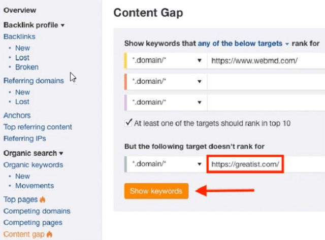 Sử dụng Content Gap Tool bằng Ahrefs